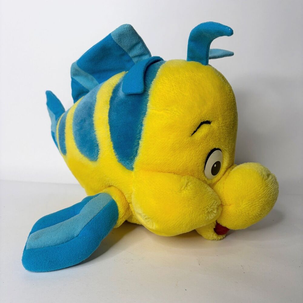 Vintage Disney World Flounder Little Mermaid Fish Stuffed Animal Plush 12"